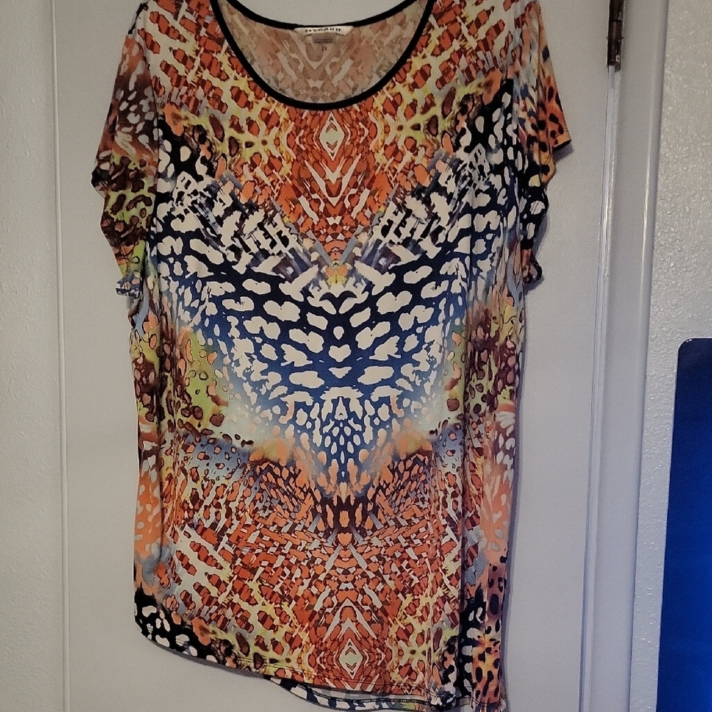 Nygard Blue Multicolor Animal Print Graphic Blouse
